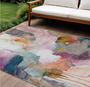 HomeRoots 10' Stylish Blush Teal Blue & Ivory Abstract Washable Area Rug for Indoor/Outdoor Use, Durable & Chic 629286