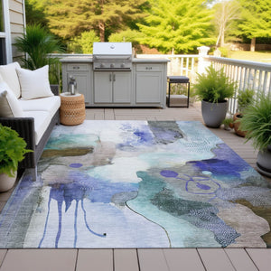 HomeRoots 5' Modern Abstract Area Rug in Brown, Purple & Ivory – Washable for Indoor/Outdoor Use, Stain-Resistant 629288