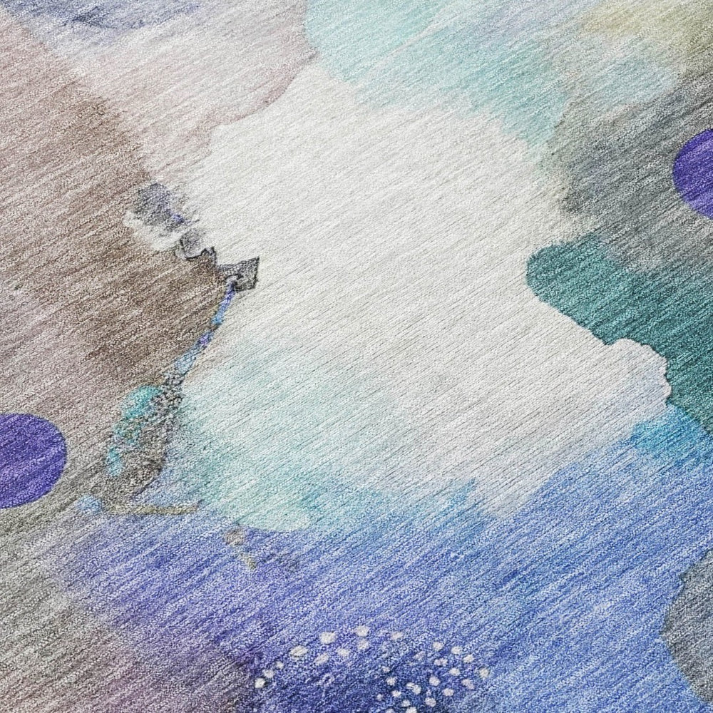 HomeRoots 5' Modern Abstract Area Rug in Brown, Purple & Ivory – Washable for Indoor/Outdoor Use, Stain-Resistant 629288