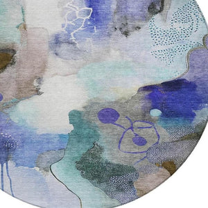 HomeRoots 8' Round Abstract Area Rug in Brown, Purple & Ivory - Stylish, Washable, Indoor/Outdoor Versatility 629289