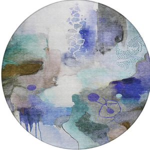 HomeRoots 8' Round Abstract Area Rug in Brown, Purple & Ivory - Stylish, Washable, Indoor/Outdoor Versatility 629289
