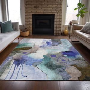 HomeRoots 8' X 10' Stylish Brown Purple Ivory Abstract Indoor Outdoor Area Rug - Washable, Stain-Resistant Comfort 629290