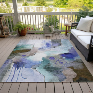 HomeRoots 8' X 10' Stylish Brown Purple Ivory Abstract Indoor Outdoor Area Rug - Washable, Stain-Resistant Comfort 629290