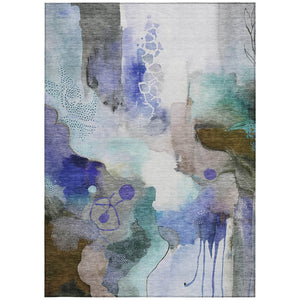 HomeRoots 9' Contemporary Abstract Indoor Outdoor Area Rug in Brown, Purple & Ivory – Washable & Durable Design 629291