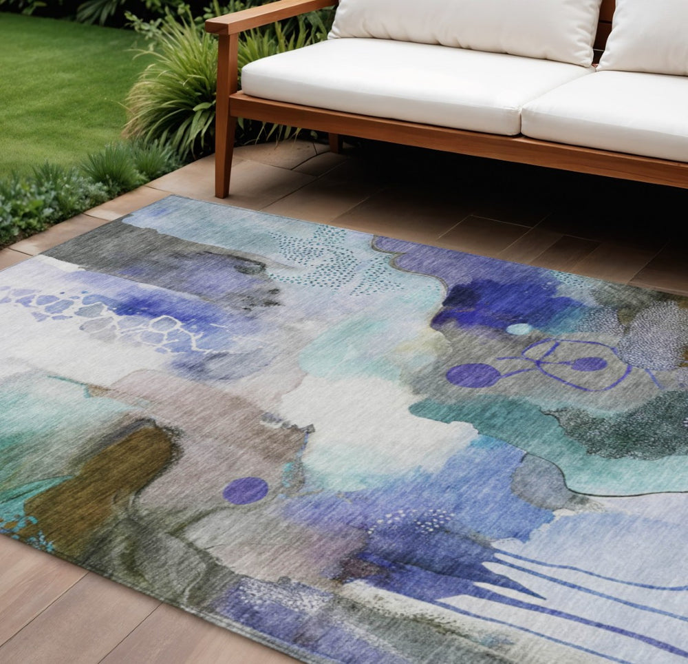 HomeRoots 9' Contemporary Abstract Indoor Outdoor Area Rug in Brown, Purple & Ivory – Washable & Durable Design 629291