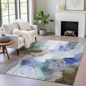HomeRoots 9' Contemporary Abstract Indoor Outdoor Area Rug in Brown, Purple & Ivory – Washable & Durable Design 629291