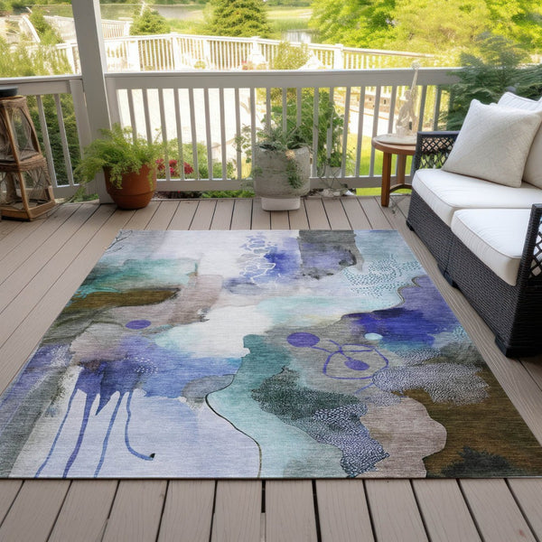 HomeRoots 9' Contemporary Abstract Indoor Outdoor Area Rug in Brown, Purple & Ivory – Washable & Durable Design 629291