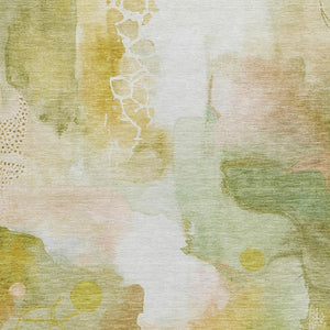 HomeRoots 5' X 8' Fern Green and Gold Abstract Washable Area Rug – Durable Indoor/Outdoor Design for Any Space 629294