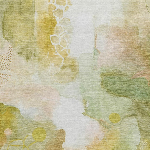 HomeRoots 5' X 8' Fern Green and Gold Abstract Washable Area Rug – Durable Indoor/Outdoor Design for Any Space 629294