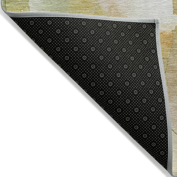 HomeRoots 5' X 8' Fern Green and Gold Abstract Washable Area Rug – Durable Indoor/Outdoor Design for Any Space 629294