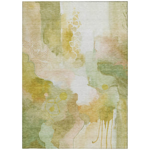 HomeRoots 5' X 8' Fern Green and Gold Abstract Washable Area Rug – Durable Indoor/Outdoor Design for Any Space 629294