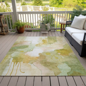 HomeRoots 5' X 8' Fern Green and Gold Abstract Washable Area Rug – Durable Indoor/Outdoor Design for Any Space 629294
