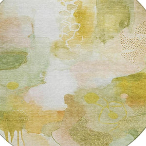 HomeRoots 8' Washable Round Area Rug in Fern Green, Gold, and Ivory – Stylish, Durable, Perfect for Indoor/Outdoor Use! 629295