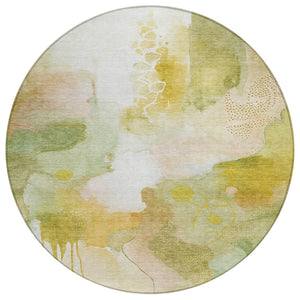HomeRoots 8' Washable Round Area Rug in Fern Green, Gold, and Ivory – Stylish, Durable, Perfect for Indoor/Outdoor Use! 629295