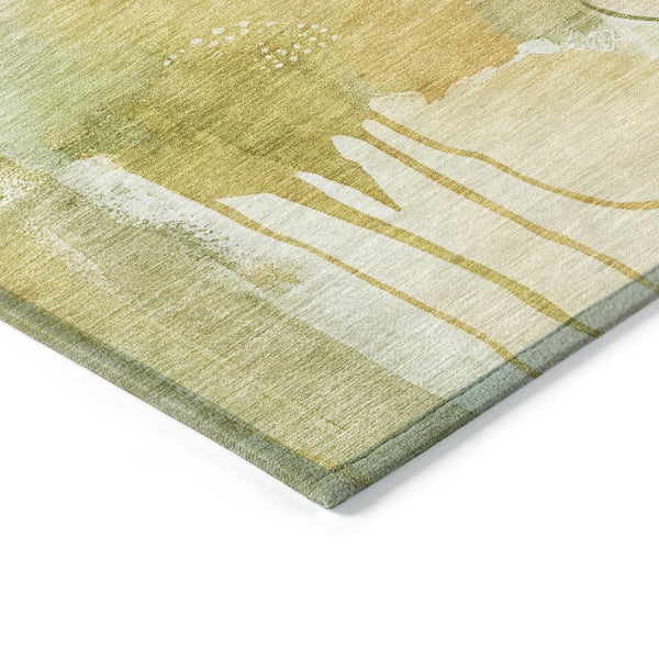 HomeRoots 8' Washable Round Area Rug in Fern Green, Gold, and Ivory – Stylish, Durable, Perfect for Indoor/Outdoor Use! 629295