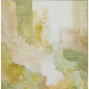 HomeRoots 8' X 10' Fern Green Gold Ivory Abstract Area Rug - Stylish, Washable, Indoor/Outdoor, Durable Design 629296