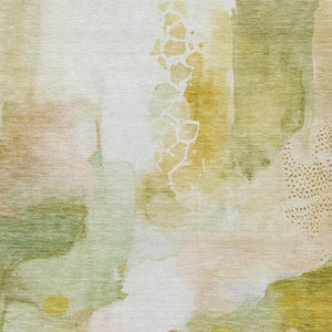HomeRoots 10' Modern Fern Green and Gold Abstract Washable Area Rug for Indoor and Outdoor Use, 10'x14' 629298