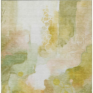 HomeRoots 10' Modern Fern Green and Gold Abstract Washable Area Rug for Indoor and Outdoor Use, 10'x14' 629298