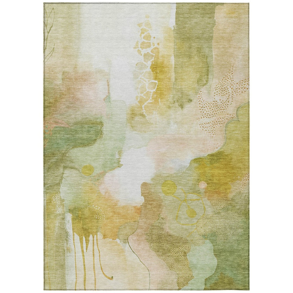 HomeRoots 10' Modern Fern Green and Gold Abstract Washable Area Rug for Indoor and Outdoor Use, 10'x14' 629298