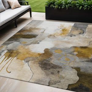 HomeRoots 5' X 8' Stylish Brown Charcoal Ivory Abstract Area Rug - Durable, Washable, Indoor/Outdoor Use! 629300
