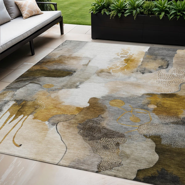 HomeRoots 5' X 8' Stylish Brown Charcoal Ivory Abstract Area Rug - Durable, Washable, Indoor/Outdoor Use! 629300