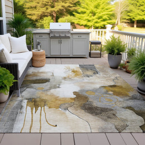 HomeRoots 5' X 8' Stylish Brown Charcoal Ivory Abstract Area Rug - Durable, Washable, Indoor/Outdoor Use! 629300