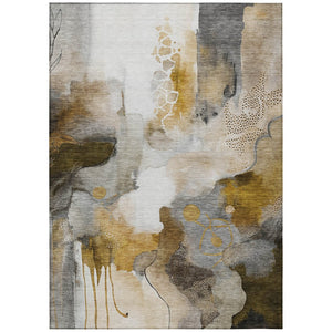 HomeRoots 5' X 8' Stylish Brown Charcoal Ivory Abstract Area Rug - Durable, Washable, Indoor/Outdoor Use! 629300