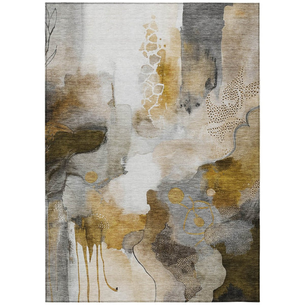 HomeRoots 5' X 8' Stylish Brown Charcoal Ivory Abstract Area Rug - Durable, Washable, Indoor/Outdoor Use! 629300