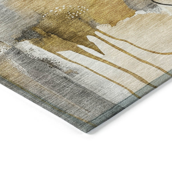 HomeRoots 5' X 8' Stylish Brown Charcoal Ivory Abstract Area Rug - Durable, Washable, Indoor/Outdoor Use! 629300