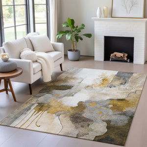 HomeRoots 5' X 8' Stylish Brown Charcoal Ivory Abstract Area Rug - Durable, Washable, Indoor/Outdoor Use! 629300
