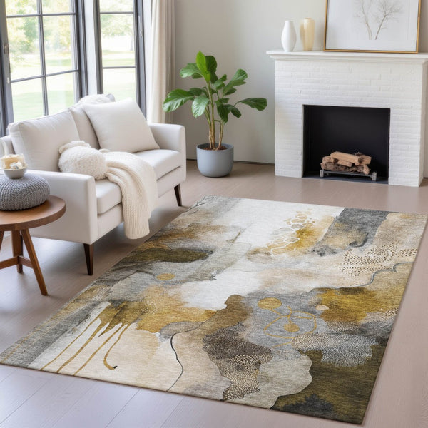 HomeRoots 5' X 8' Stylish Brown Charcoal Ivory Abstract Area Rug - Durable, Washable, Indoor/Outdoor Use! 629300