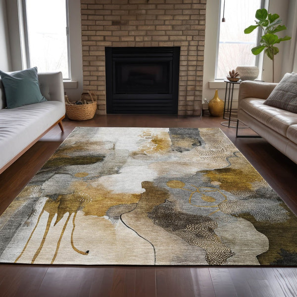HomeRoots 5' X 8' Stylish Brown Charcoal Ivory Abstract Area Rug - Durable, Washable, Indoor/Outdoor Use! 629300