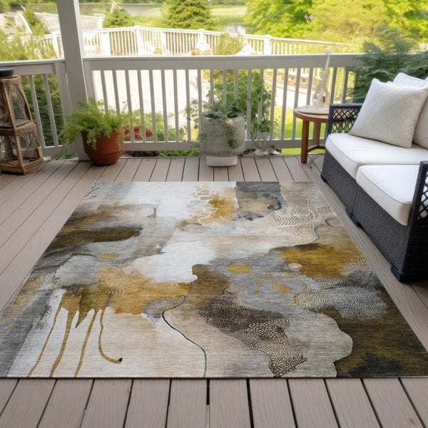 HomeRoots 5' X 8' Stylish Brown Charcoal Ivory Abstract Area Rug - Durable, Washable, Indoor/Outdoor Use! 629300