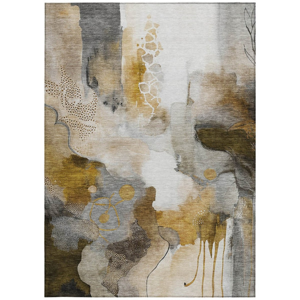 HomeRoots 9' Modern Abstract Washable Area Rug in Brown, Charcoal & Ivory - Durable, Indoor/Outdoor Versatility! 629303