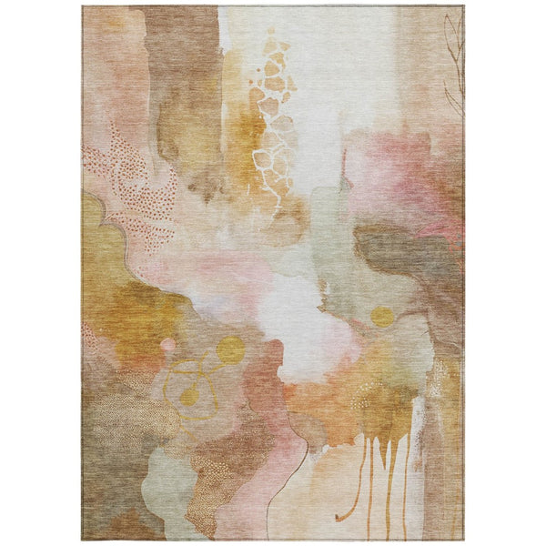 HomeRoots 5' X 8' Abstract Mauve Copper Ivory Area Rug – Stylish, Washable, Indoor/Outdoor, Low-Profile Design 629306