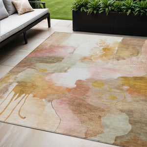 HomeRoots 5' X 8' Abstract Mauve Copper Ivory Area Rug – Stylish, Washable, Indoor/Outdoor, Low-Profile Design 629306
