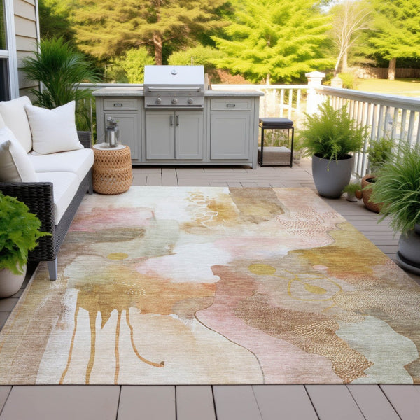 HomeRoots 5' X 8' Abstract Mauve Copper Ivory Area Rug – Stylish, Washable, Indoor/Outdoor, Low-Profile Design 629306