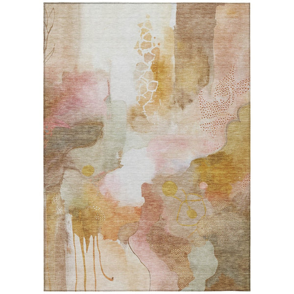 HomeRoots 5' X 8' Abstract Mauve Copper Ivory Area Rug – Stylish, Washable, Indoor/Outdoor, Low-Profile Design 629306