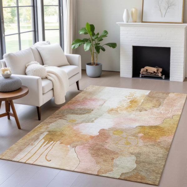 HomeRoots 5' X 8' Abstract Mauve Copper Ivory Area Rug – Stylish, Washable, Indoor/Outdoor, Low-Profile Design 629306
