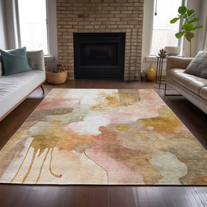 HomeRoots 5' X 8' Abstract Mauve Copper Ivory Area Rug – Stylish, Washable, Indoor/Outdoor, Low-Profile Design 629306