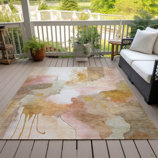 HomeRoots 5' X 8' Abstract Mauve Copper Ivory Area Rug – Stylish, Washable, Indoor/Outdoor, Low-Profile Design 629306