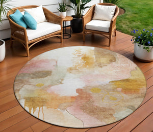 HomeRoots 8' Contemporary Abstract Round Area Rug in Mauve, Copper & Ivory - Washable for Indoor/Outdoor Use 629307