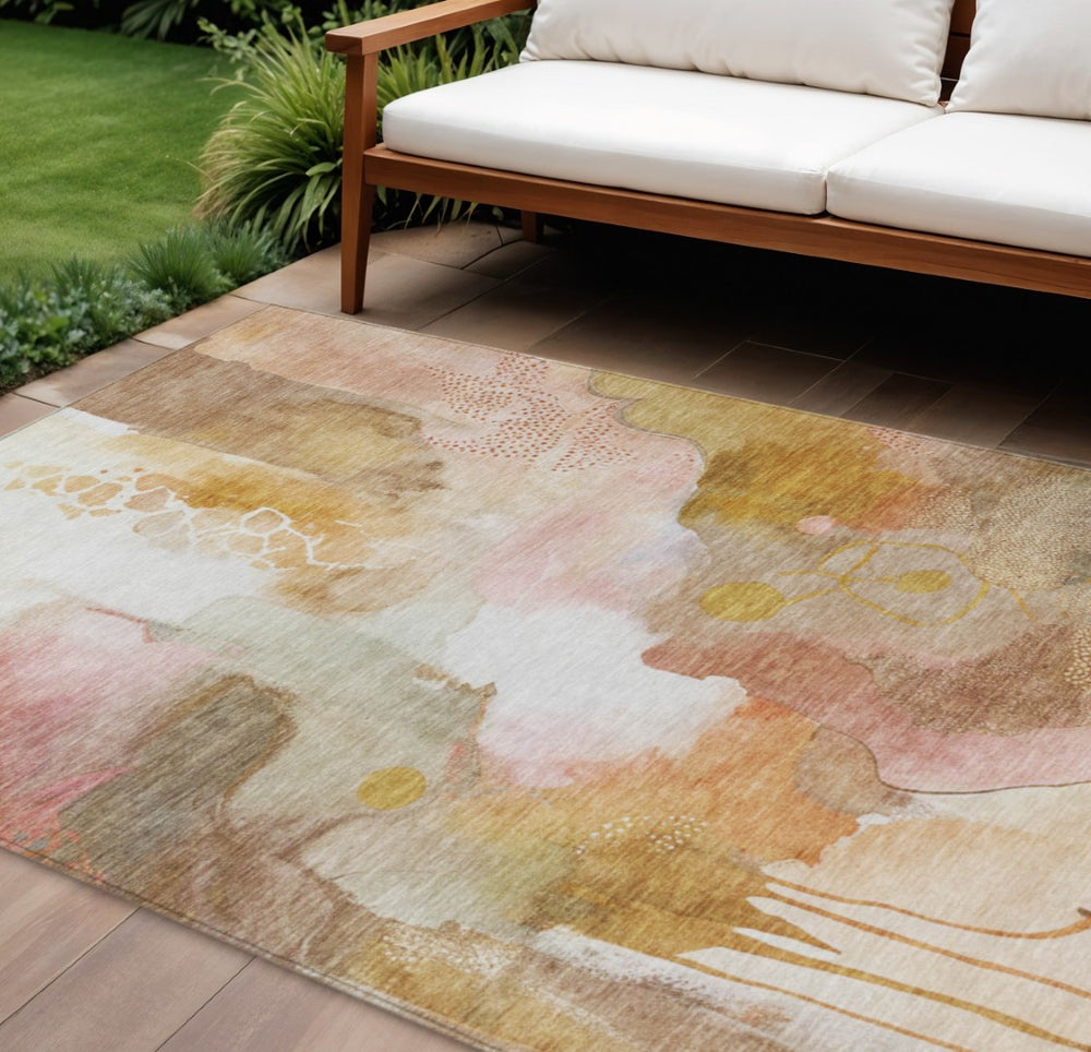 HomeRoots 8' X 10' Stylish Mauve Copper Ivory Abstract Area Rug – Durable, Washable, Perfect for Indoor & Outdoor Use! 629308