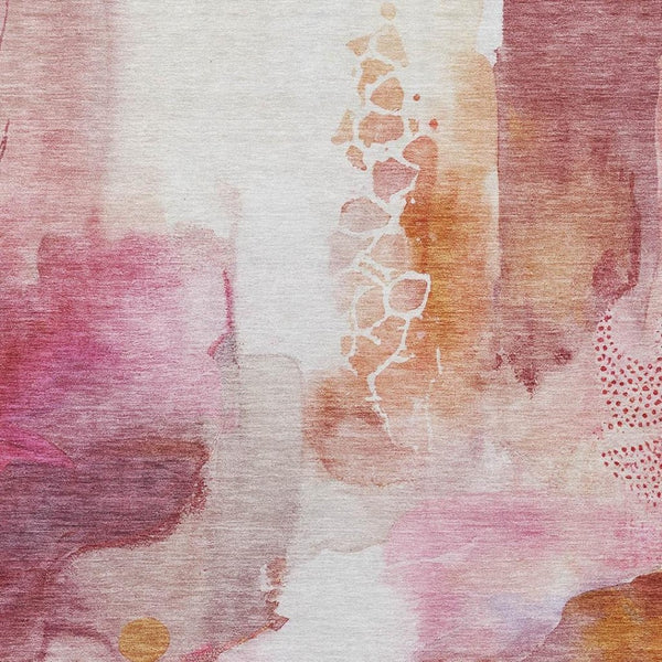 HomeRoots 5' Modern Abstract Pink Copper Ivory Area Rug - Washable, Durable, Indoor/Outdoor, Stylish Decor 629312