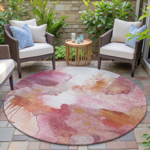 HomeRoots 8' Pink Copper Round Abstract Rug - Stylish, Washable Indoor/Outdoor Area Rug for High-Traffic Spaces 629313
