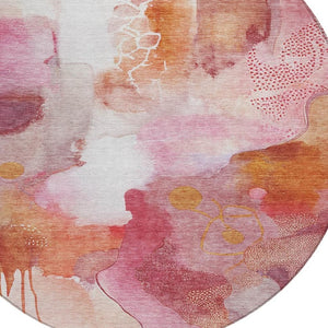 HomeRoots 8' Pink Copper Round Abstract Rug - Stylish, Washable Indoor/Outdoor Area Rug for High-Traffic Spaces 629313