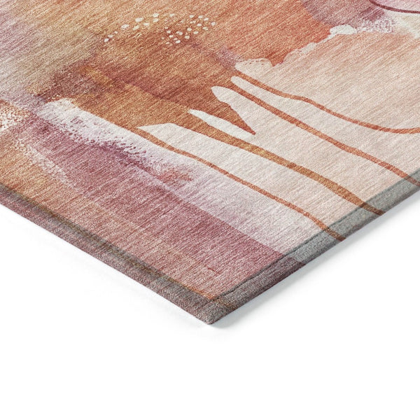 HomeRoots 8' X 10' Pink Copper Ivory Abstract Area Rug - Stylish, Washable, Indoor/Outdoor, Durable Design 629314