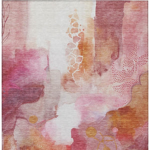 HomeRoots 9' X 12' Vibrant Pink Copper Ivory Abstract Area Rug - Durable, Washable, Indoor/Outdoor Versatility 629315