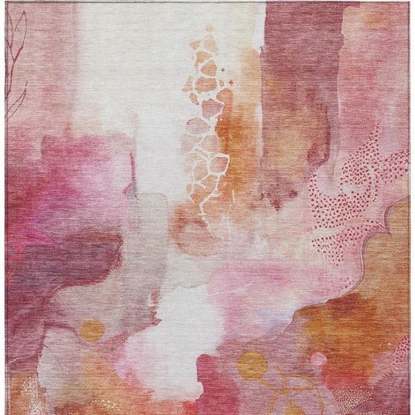 HomeRoots 9' X 12' Vibrant Pink Copper Ivory Abstract Area Rug - Durable, Washable, Indoor/Outdoor Versatility 629315