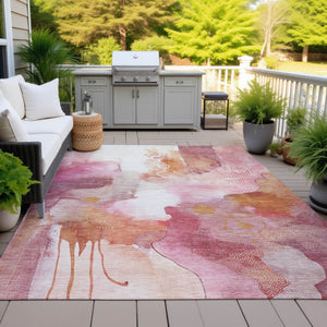 HomeRoots 9' X 12' Vibrant Pink Copper Ivory Abstract Area Rug - Durable, Washable, Indoor/Outdoor Versatility 629315